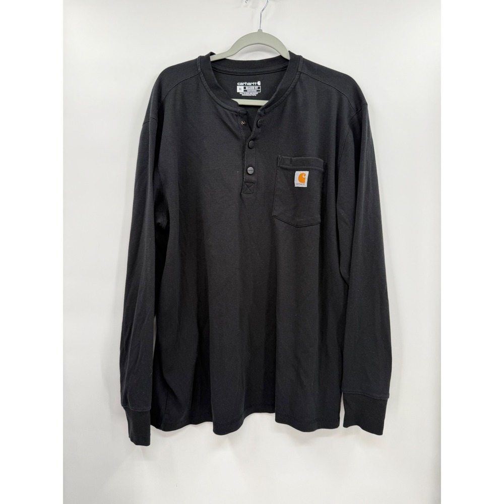 Carhartt XL Henley Shirt Mens Black Relaxed Fit Long‎ Sleeve Waffle Knit 104429